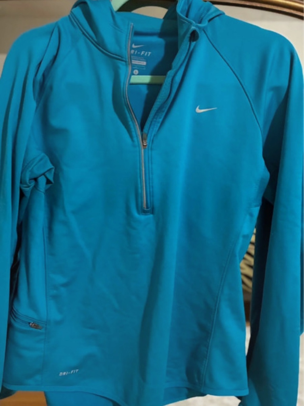 Nike Teal Blue Dri-FIT Men's Half-Zip Hoodie large ladies